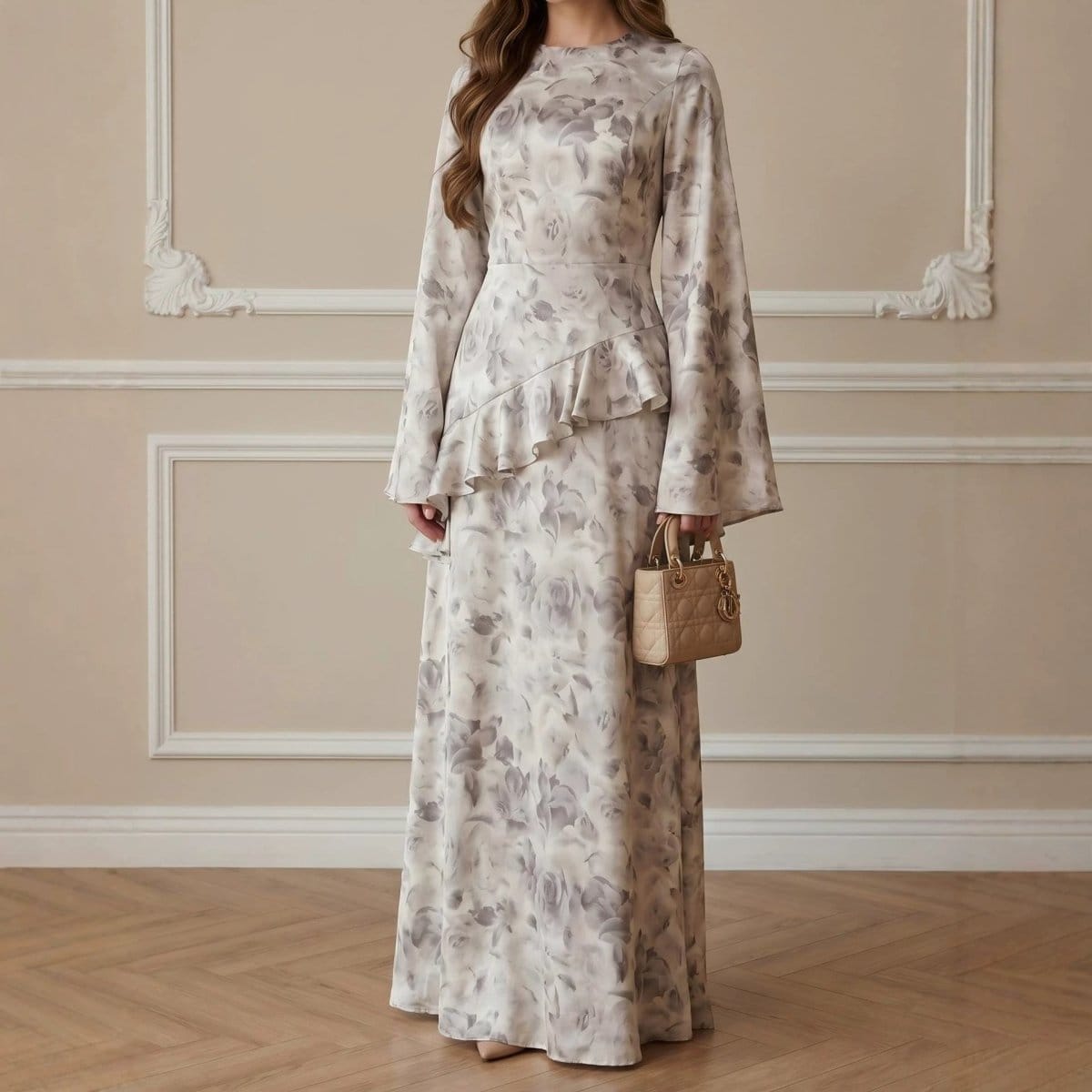 Floral Satin Maxi Dress(MS444) - A-1 Thread Vault