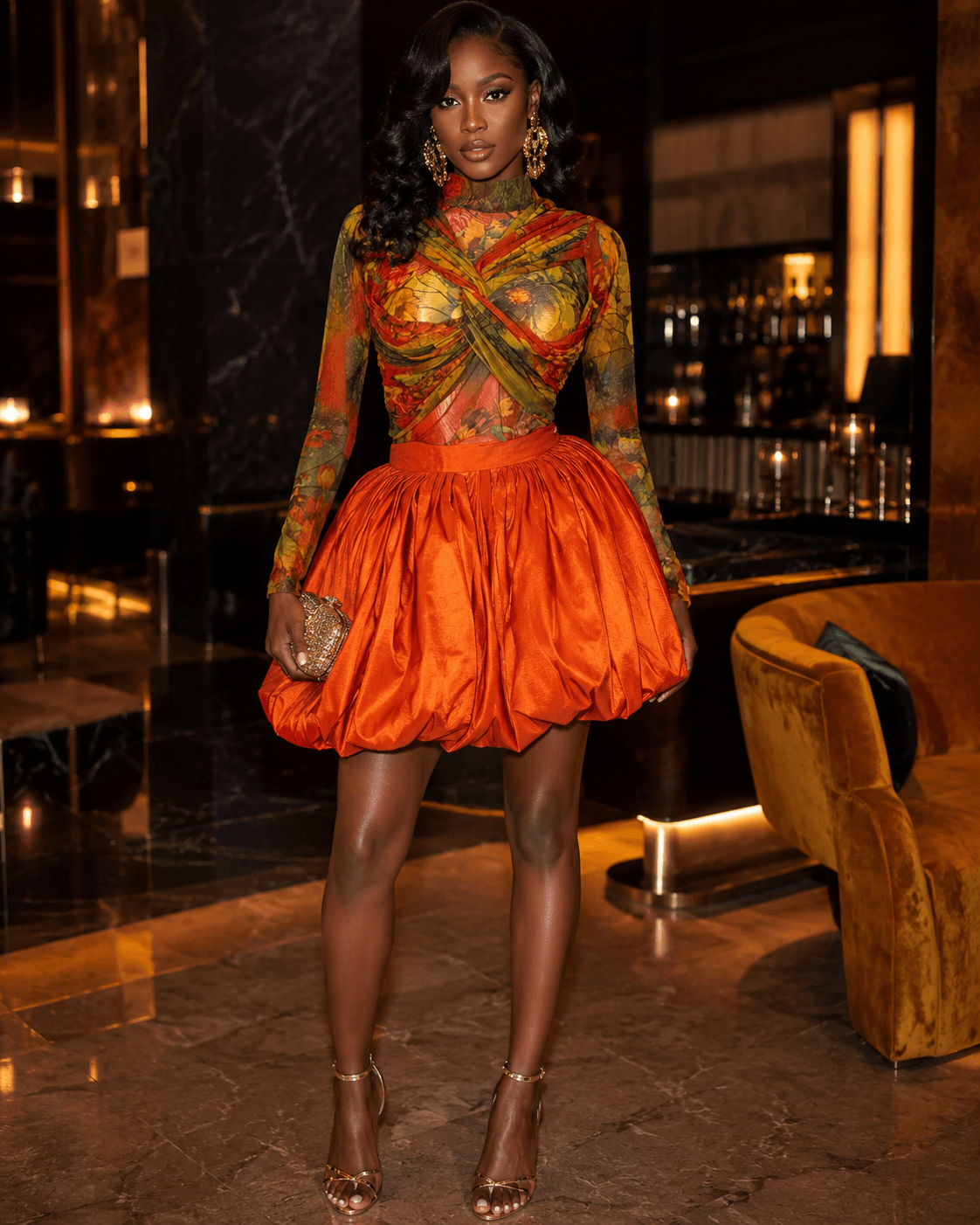 Floral Twist-Front Crop Top & Bubble Mini Skirt Set - A-1 Thread Vault
