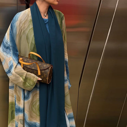 Fluid Topographic Print Open Abaya & Matching Hijab Set(MOA331) - A-1 Thread Vault
