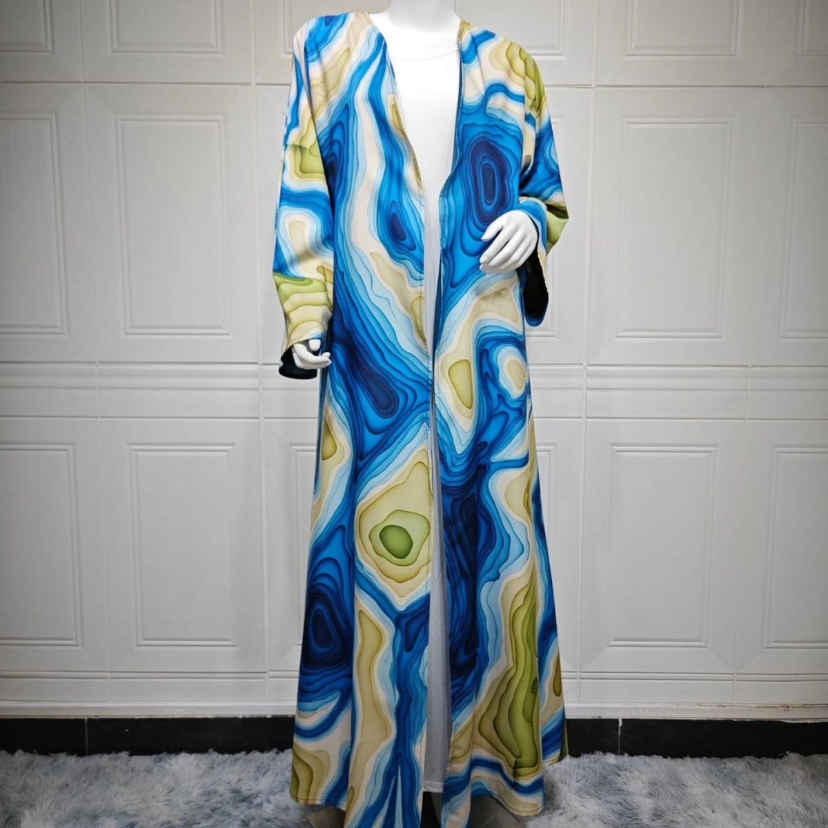Fluid Topographic Print Open Abaya & Matching Hijab Set(MOA331) - A-1 Thread Vault