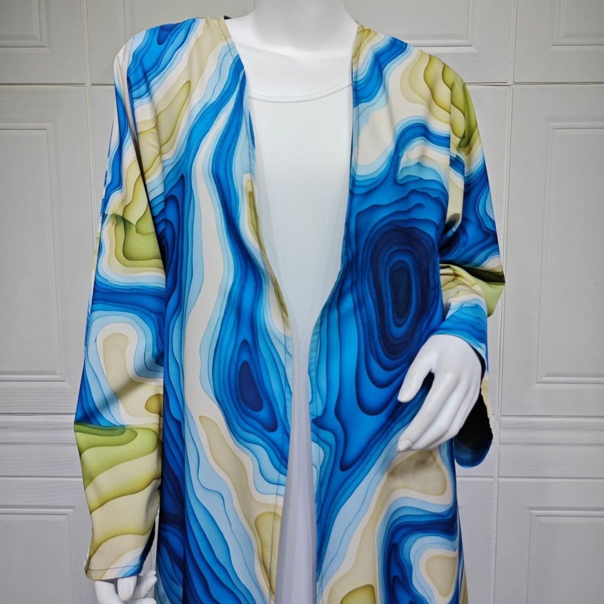 Fluid Topographic Print Open Abaya & Matching Hijab Set(MOA331) - A-1 Thread Vault