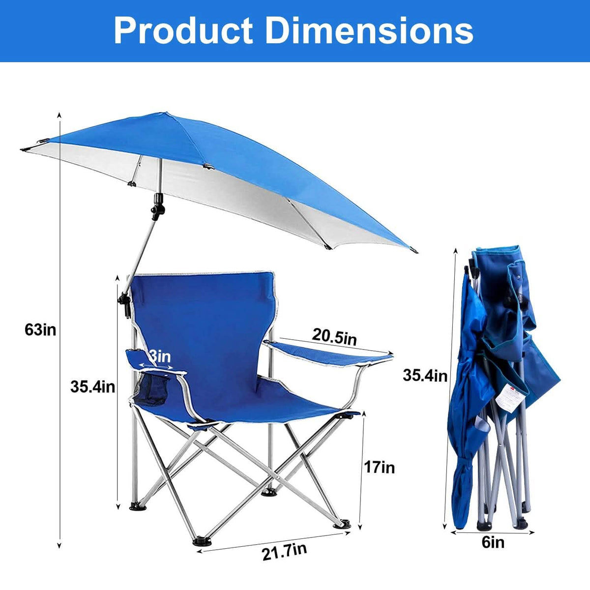 Foldable Beach Chair with Detachable Armrest Adjustable Canopy Stool with Cup Holder - A-1 Thread Vault