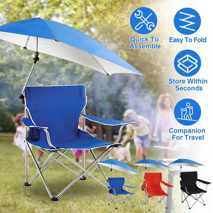 Foldable Beach Chair with Detachable Armrest Adjustable Canopy Stool with Cup Holder - A-1 Thread Vault