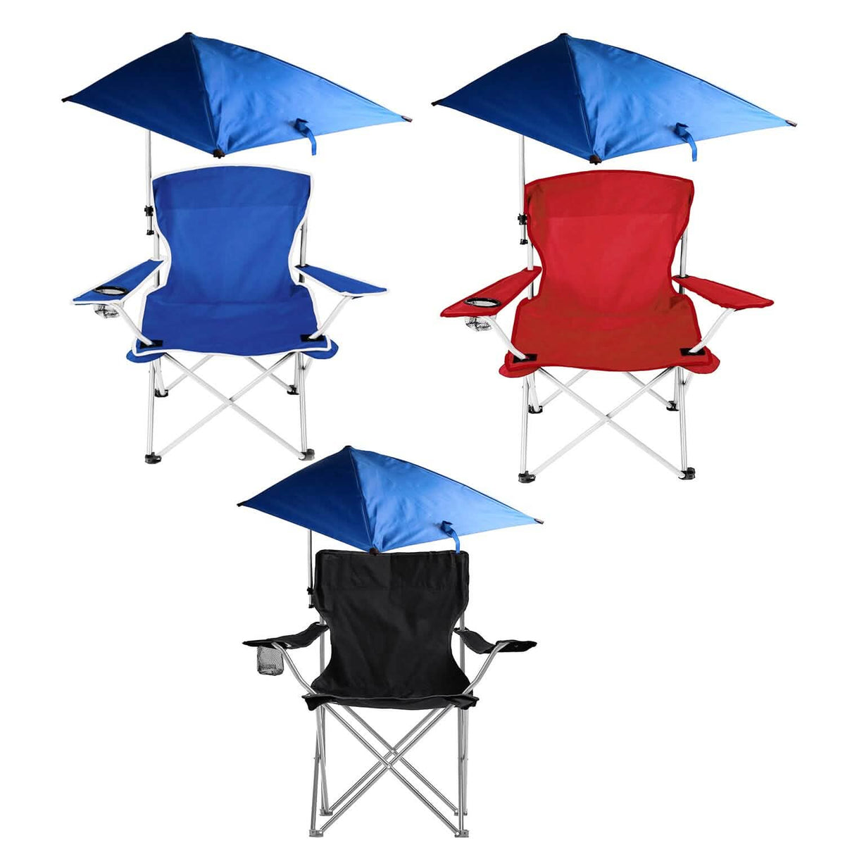 Foldable Beach Chair with Detachable Armrest Adjustable Canopy Stool with Cup Holder - A-1 Thread Vault