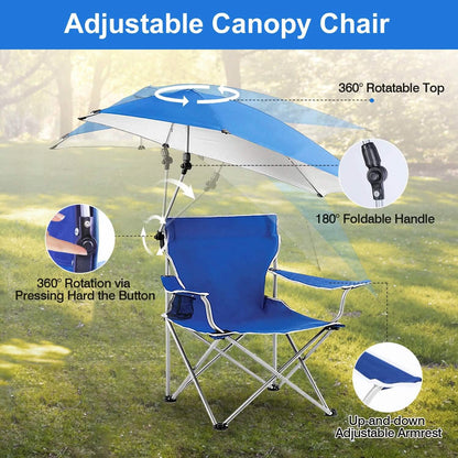 Foldable Beach Chair with Detachable Armrest Adjustable Canopy Stool with Cup Holder - A-1 Thread Vault