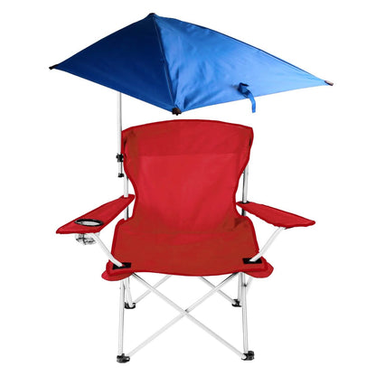 Foldable Beach Chair with Detachable Armrest Adjustable Canopy Stool with Cup Holder - A-1 Thread Vault