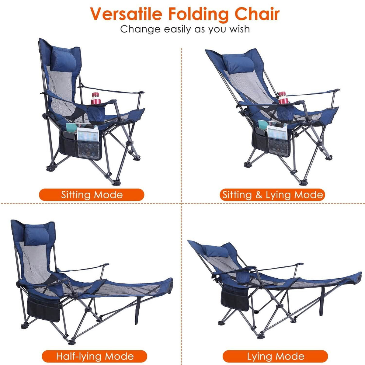 Foldable Camping Chair Heavy Duty Steel Lawn Chair with Reclining Backrest Angle - A-1 Thread Vault
