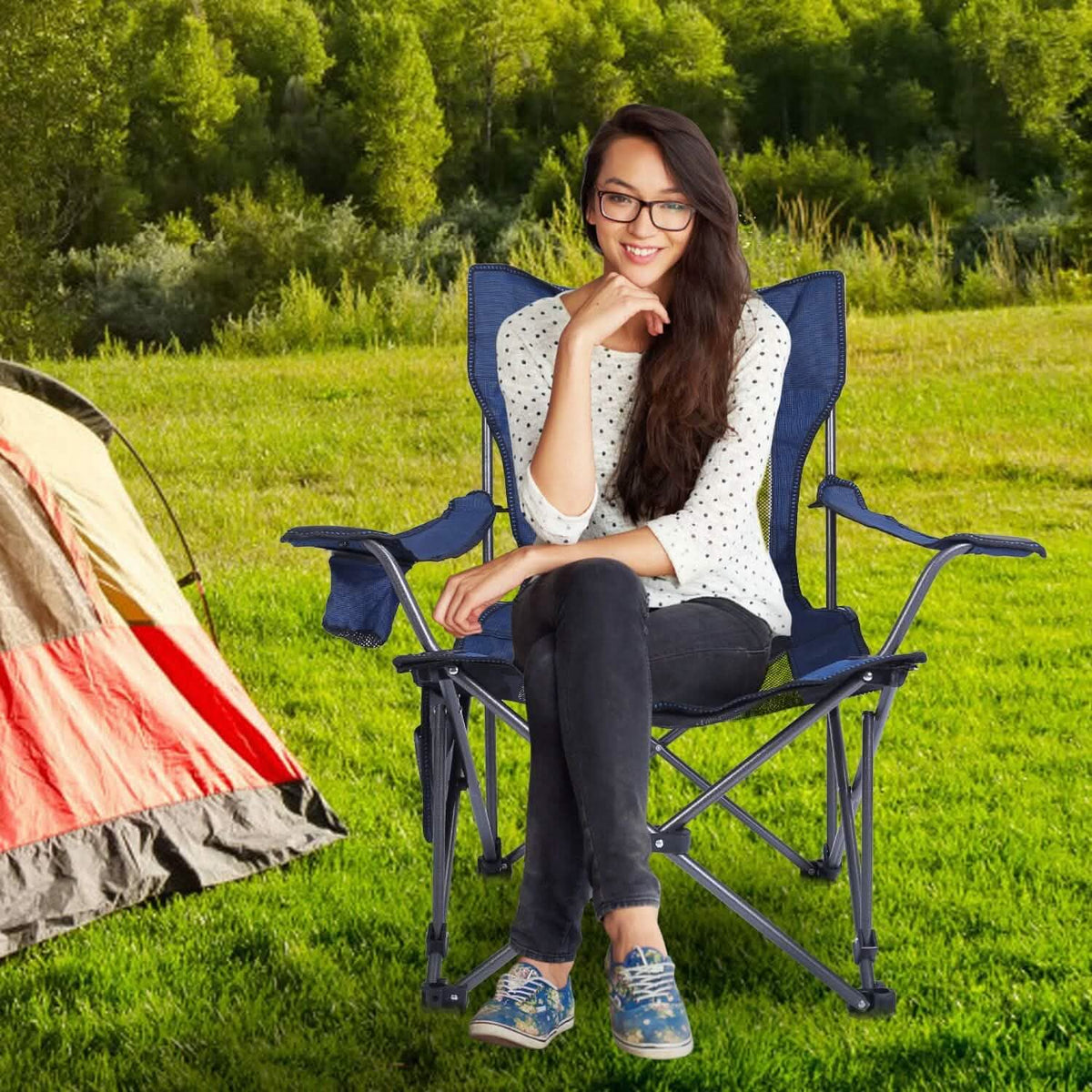 Foldable Camping Chair Heavy Duty Steel Lawn Chair with Reclining Backrest Angle - A-1 Thread Vault