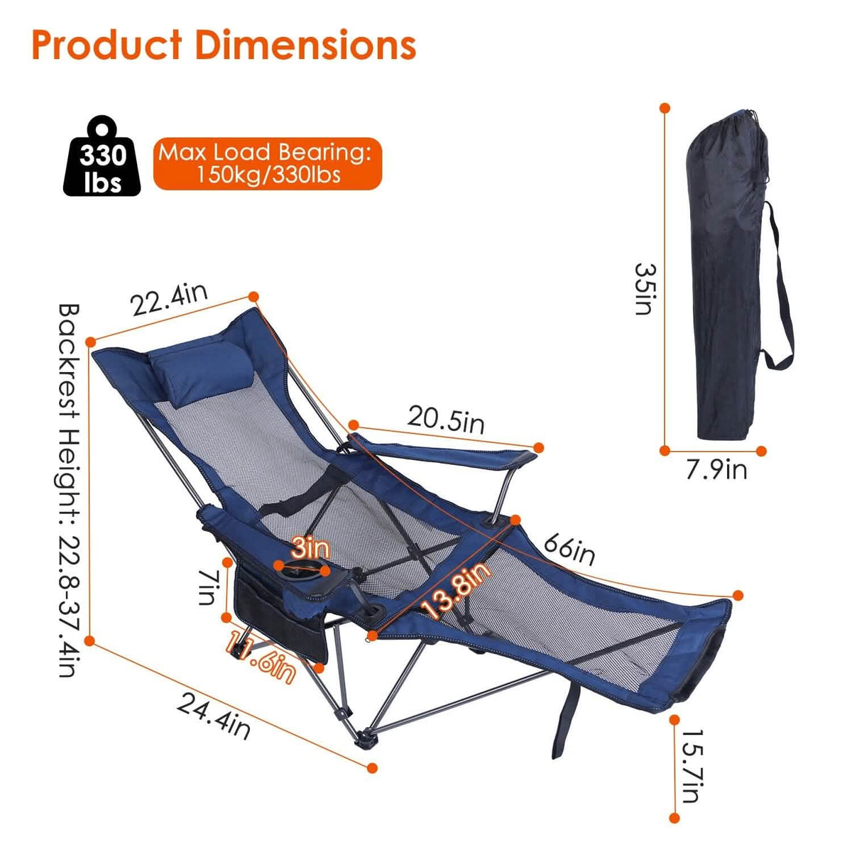 Foldable Camping Chair Heavy Duty Steel Lawn Chair with Reclining Backrest Angle - A-1 Thread Vault
