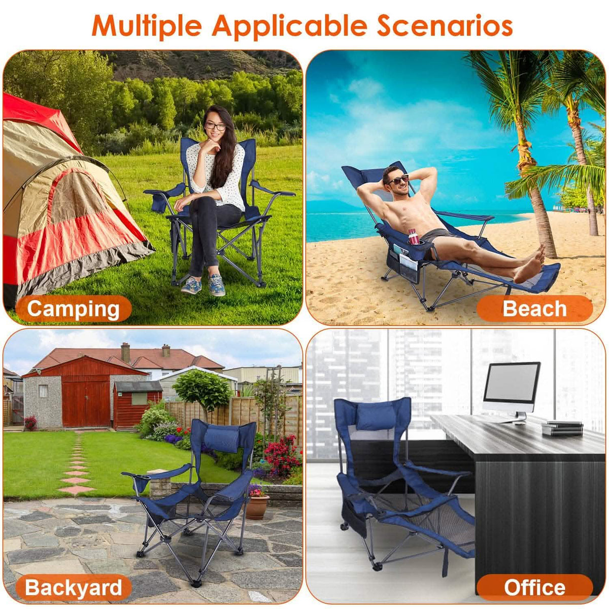 Foldable Camping Chair Heavy Duty Steel Lawn Chair with Reclining Backrest Angle - A-1 Thread Vault