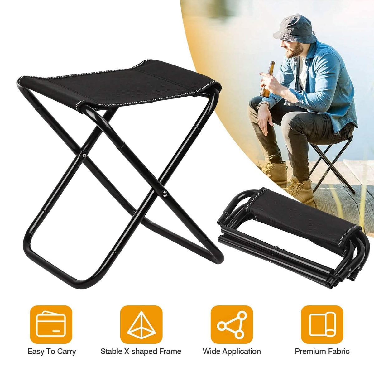 Foldable Camping Stool Portable Travel Chair - A-1 Thread Vault