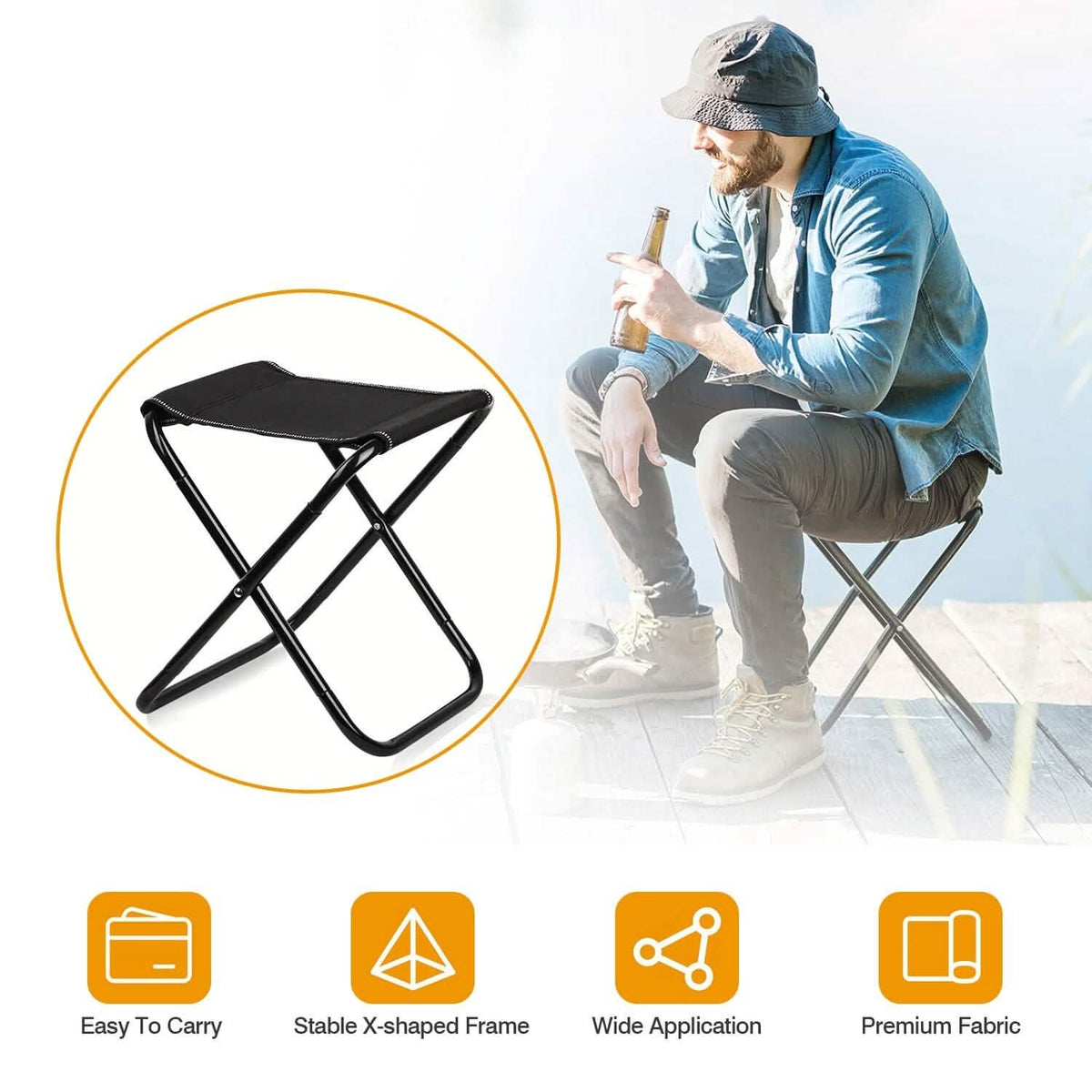 Foldable Camping Stool Portable Travel Chair - A-1 Thread Vault