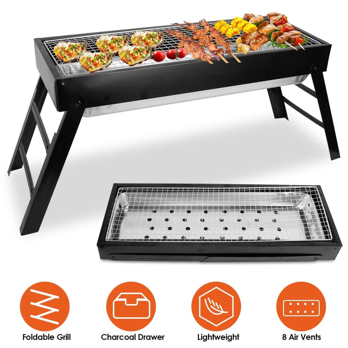 Foldable Charcoal BBQ Grill Stainless Steel Grill Net - A-1 Thread Vault