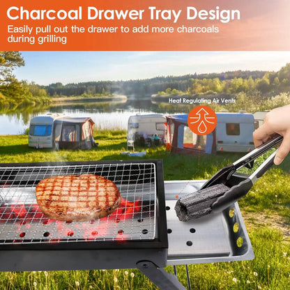 Foldable Charcoal BBQ Grill Stainless Steel Grill Net - A-1 Thread Vault