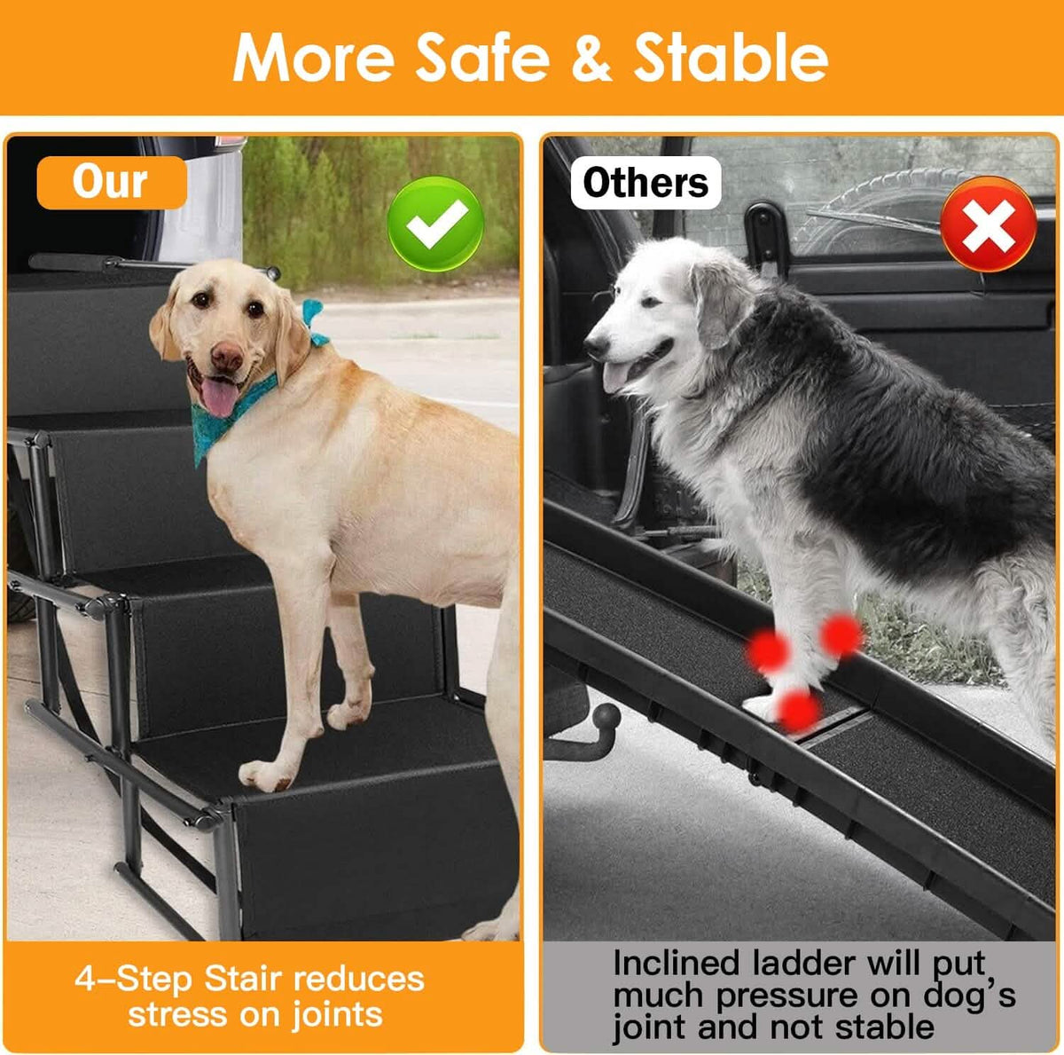 Foldable Dog Ramp 4 Step Collapsible Non Slip Stairs - A-1 Thread Vault