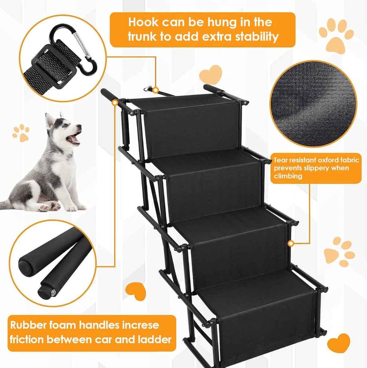Foldable Dog Ramp 4 Step Collapsible Non Slip Stairs - A-1 Thread Vault