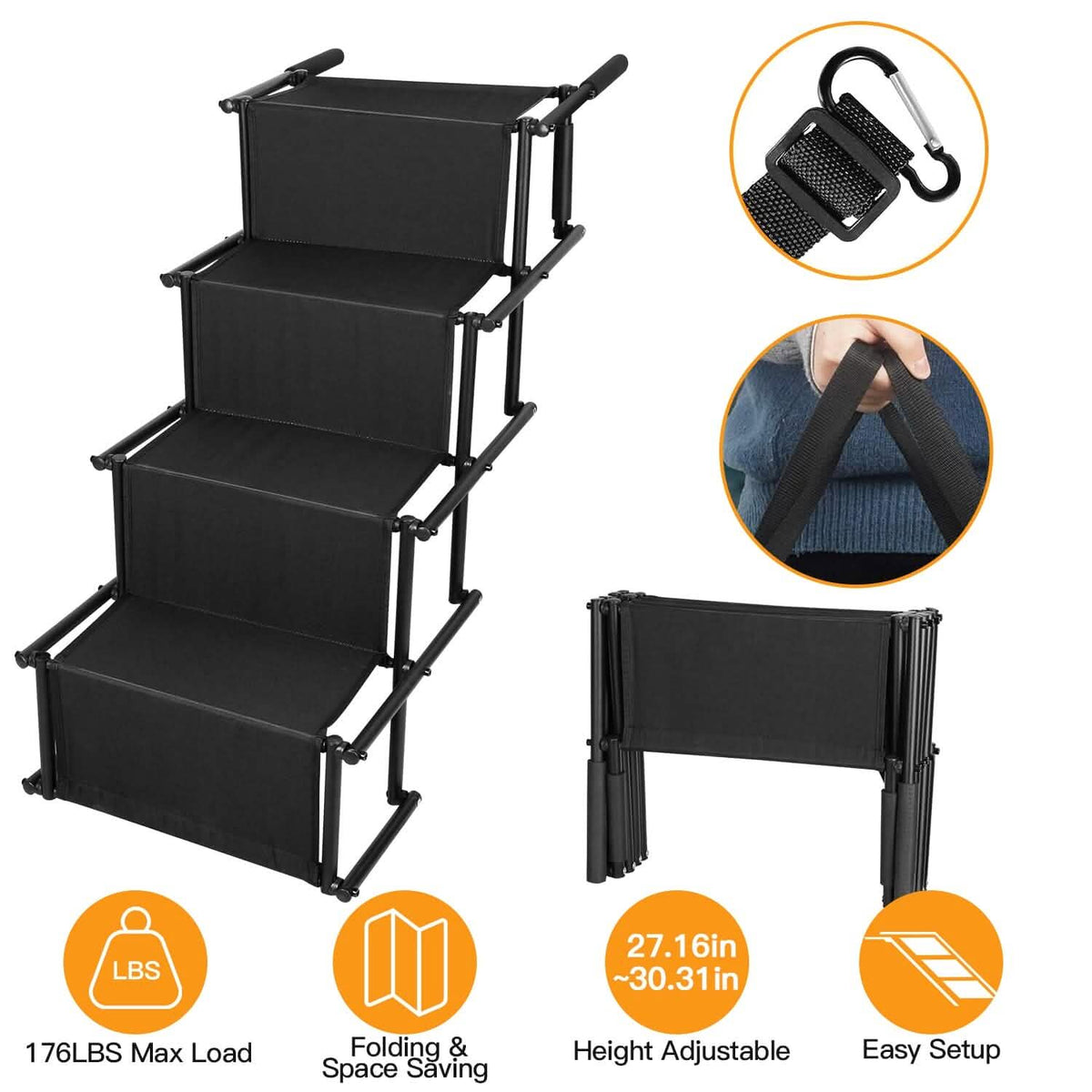Foldable Dog Ramp 4 Step Collapsible Non Slip Stairs - A-1 Thread Vault