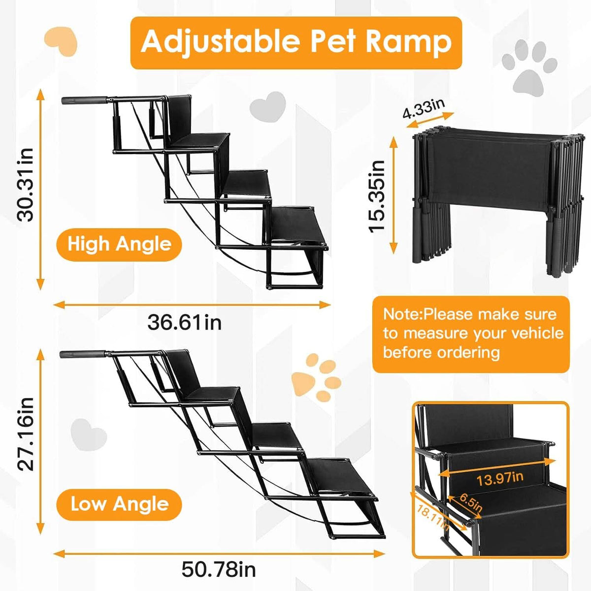 Foldable Dog Ramp 4 Step Collapsible Non Slip Stairs - A-1 Thread Vault