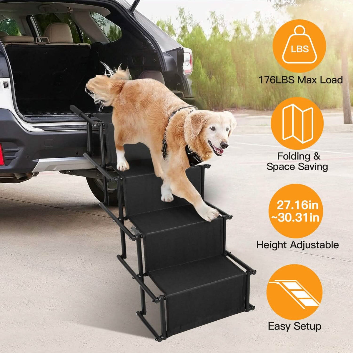 Foldable Dog Ramp 4 Step Collapsible Non Slip Stairs - A-1 Thread Vault
