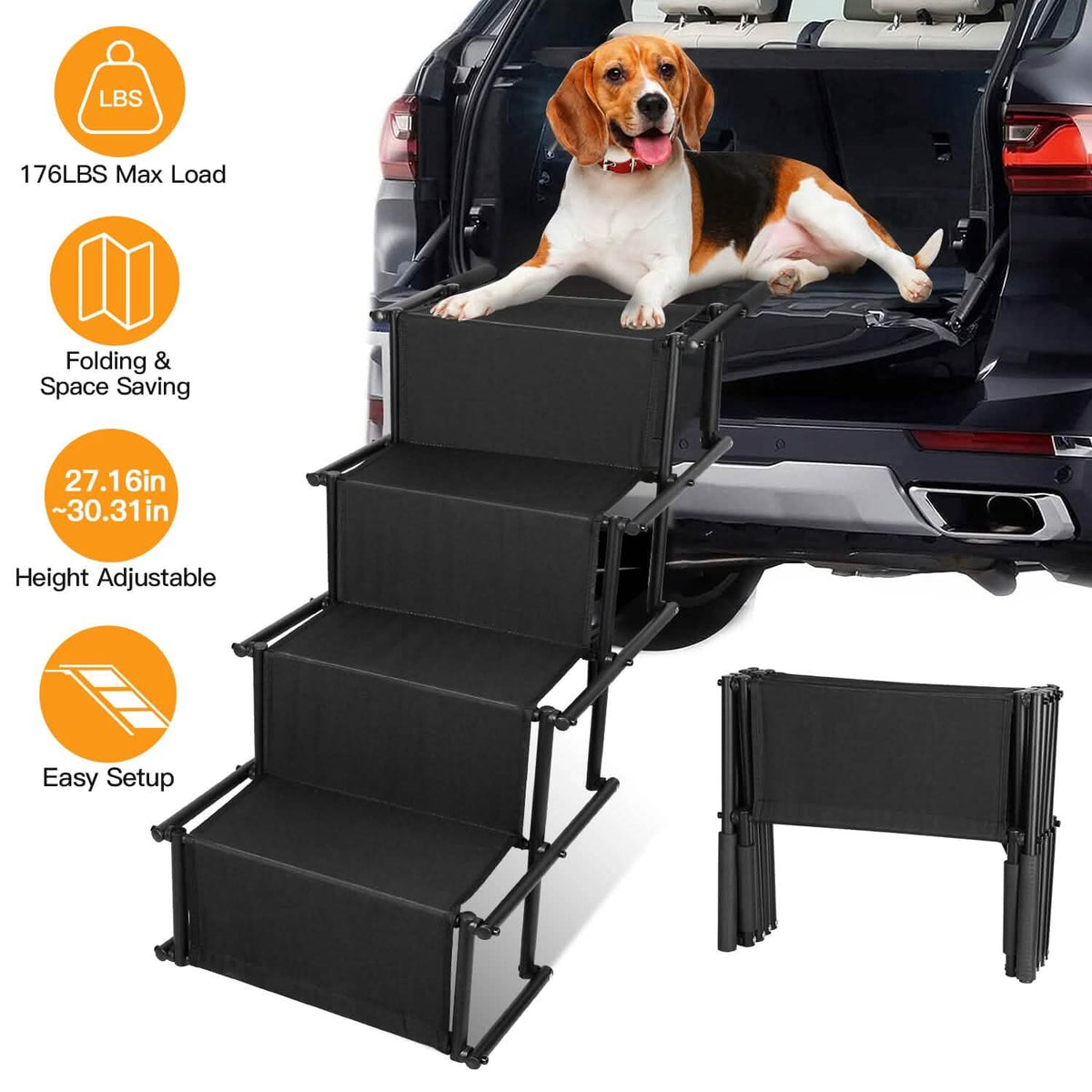Foldable Dog Ramp 4 Step Collapsible Non Slip Stairs - A-1 Thread Vault