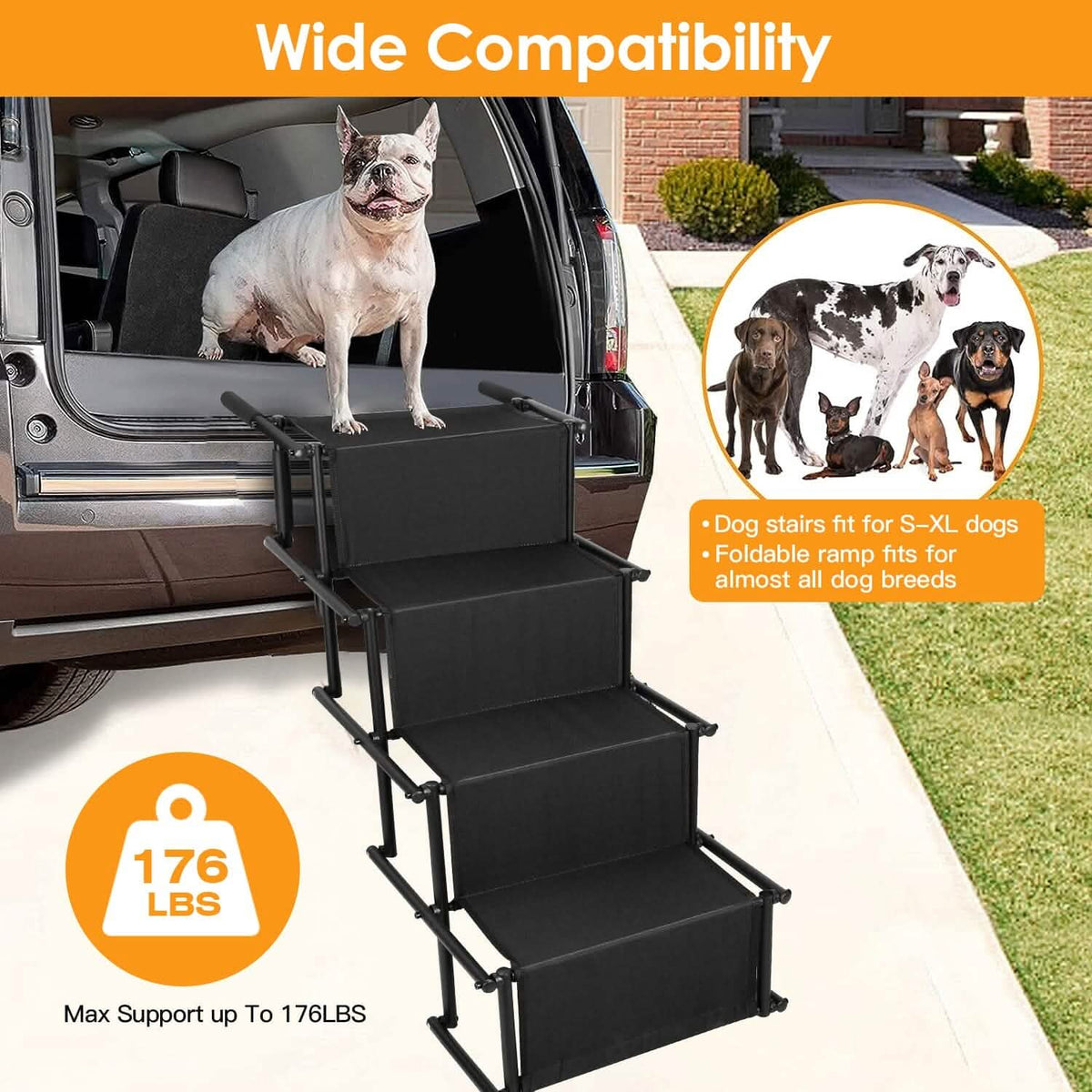 Foldable Dog Ramp 4 Step Collapsible Non Slip Stairs - A-1 Thread Vault