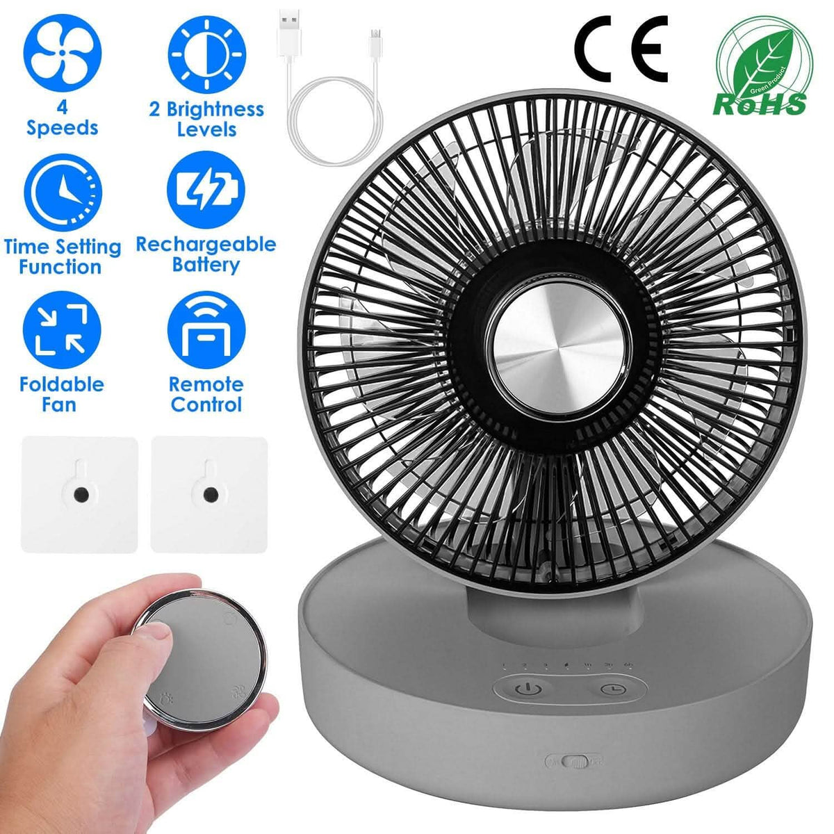 Foldable Rechargeable LED Desk Fan Wall Mounted with Magnetic Remote - A-1 Thread Vault