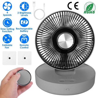 Foldable Rechargeable LED Desk Fan Wall Mounted with Magnetic Remote - A-1 Thread Vault