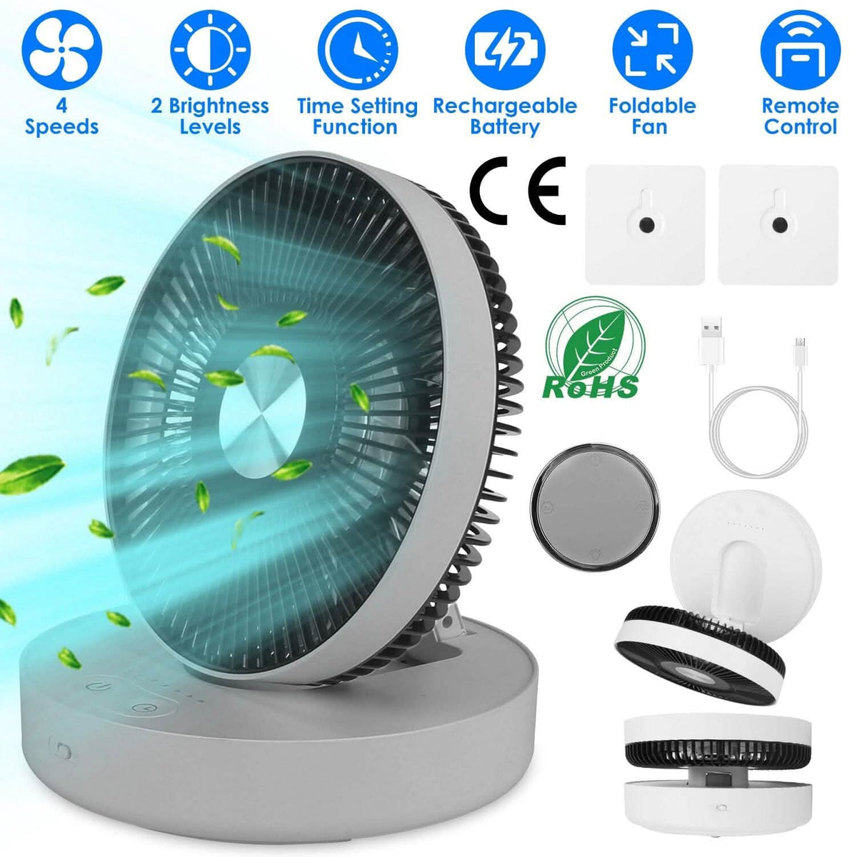 Foldable Rechargeable LED Desk Fan Wall Mounted with Magnetic Remote - A-1 Thread Vault
