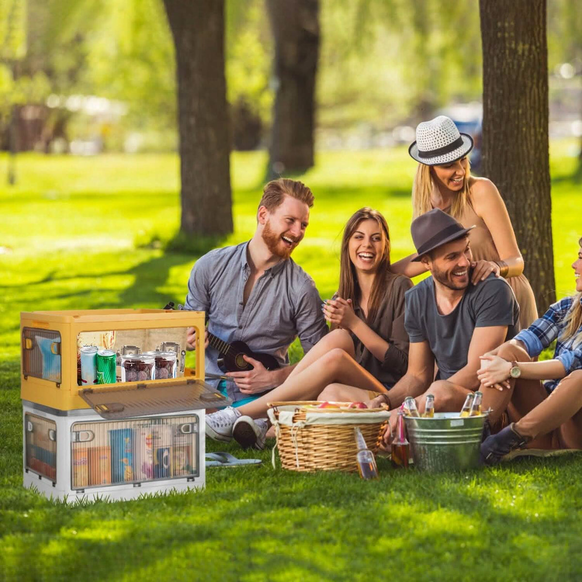 Foldable Storage Bins with Lid 4 Doors Collapsible Stackable with Lock - A-1 Thread Vault