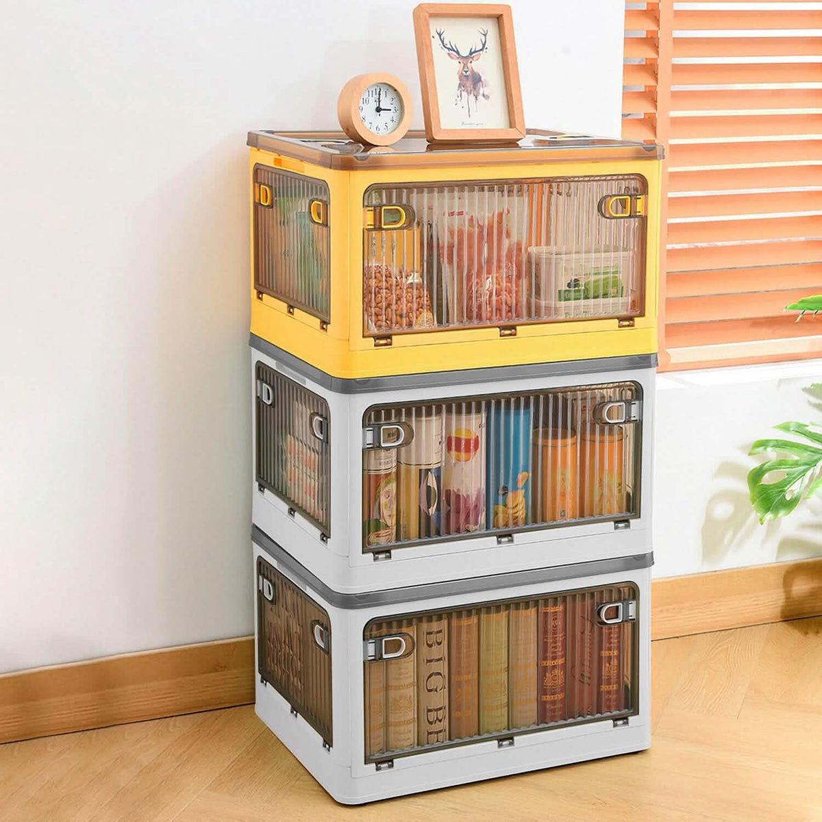 Foldable Storage Bins with Lid 4 Doors Collapsible Stackable with Lock - A-1 Thread Vault