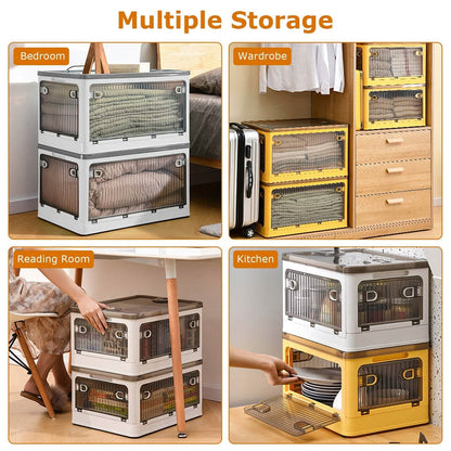 Foldable Storage Bins with Lid 4 Doors Collapsible Stackable with Lock - A-1 Thread Vault