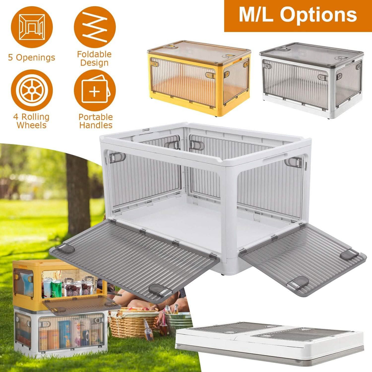 Foldable Storage Bins with Lid 4 Doors Collapsible Stackable with Lock - A-1 Thread Vault