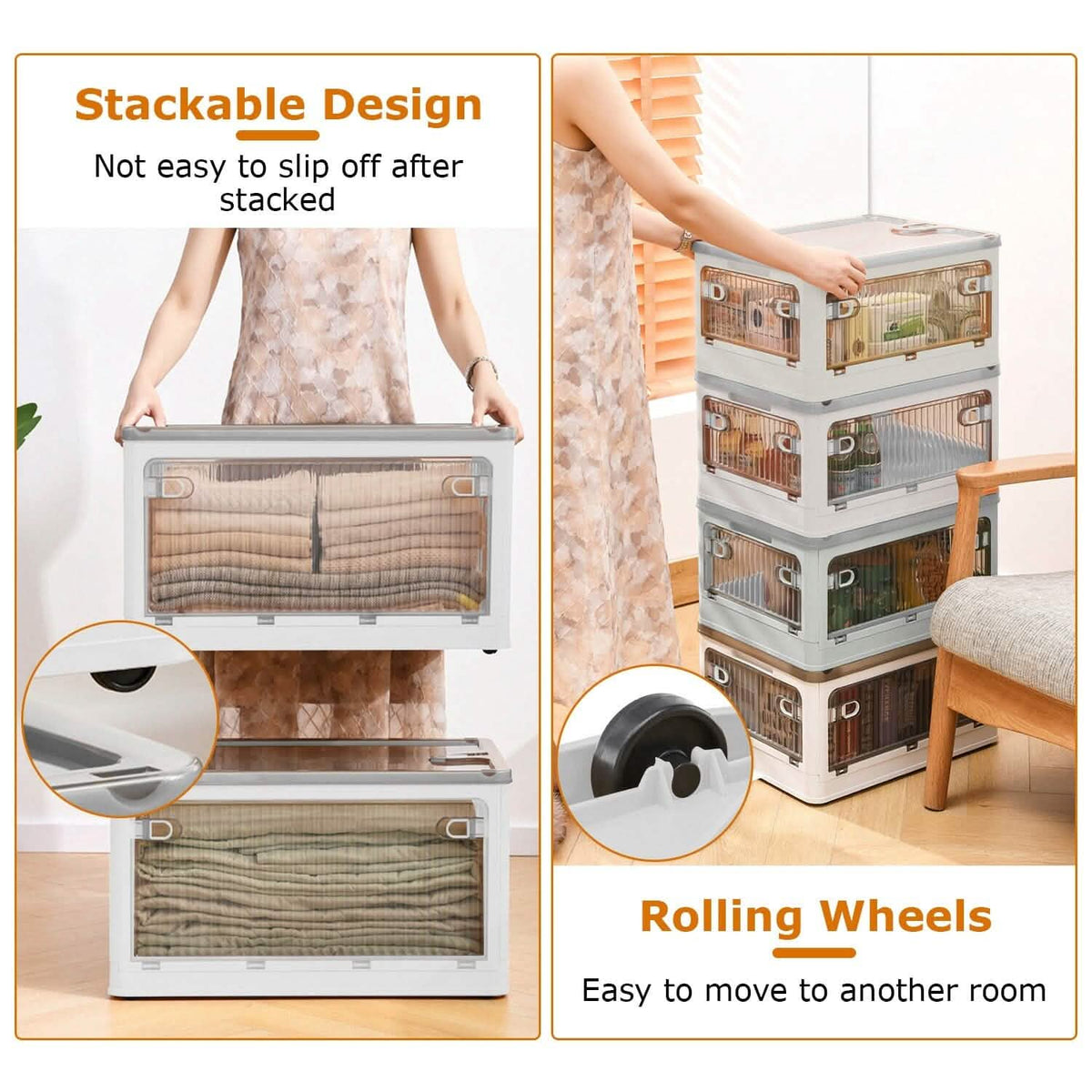 Foldable Storage Bins with Lid 4 Doors Collapsible Stackable with Lock - A-1 Thread Vault