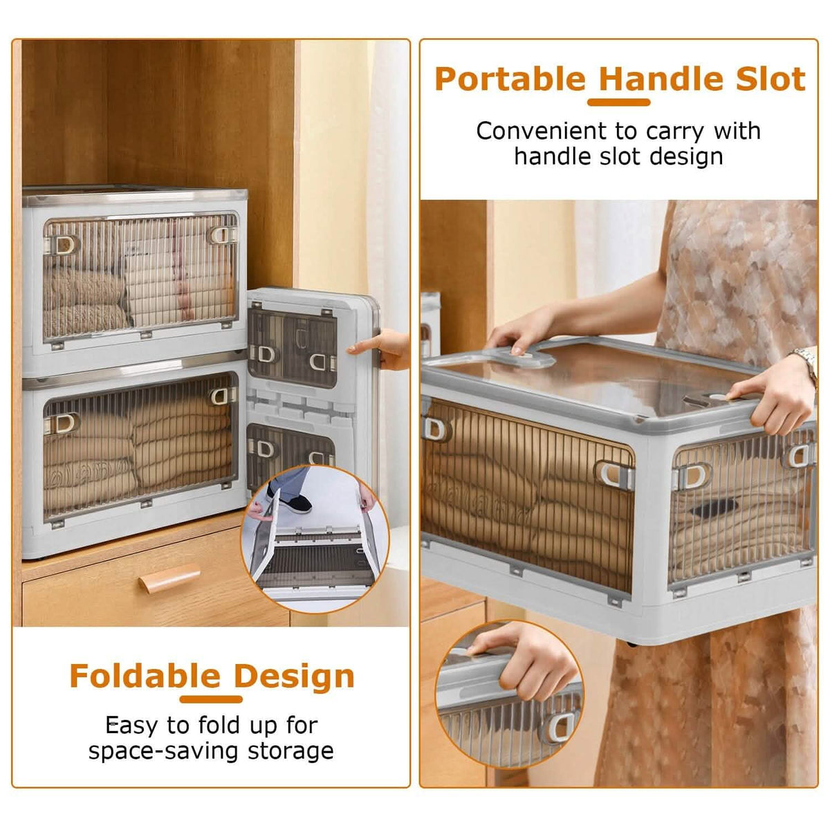 Foldable Storage Bins with Lid 4 Doors Collapsible Stackable with Lock - A-1 Thread Vault