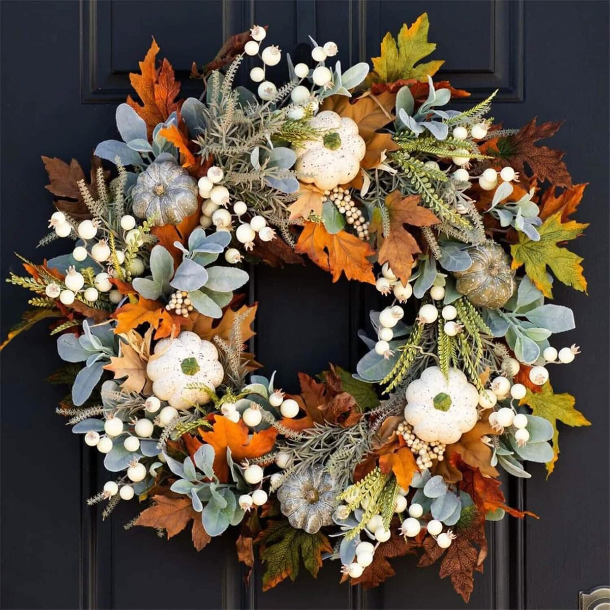 Front Door Autumn Pumpkin Maple Leaves Wreaths - A-1 Thread Vault