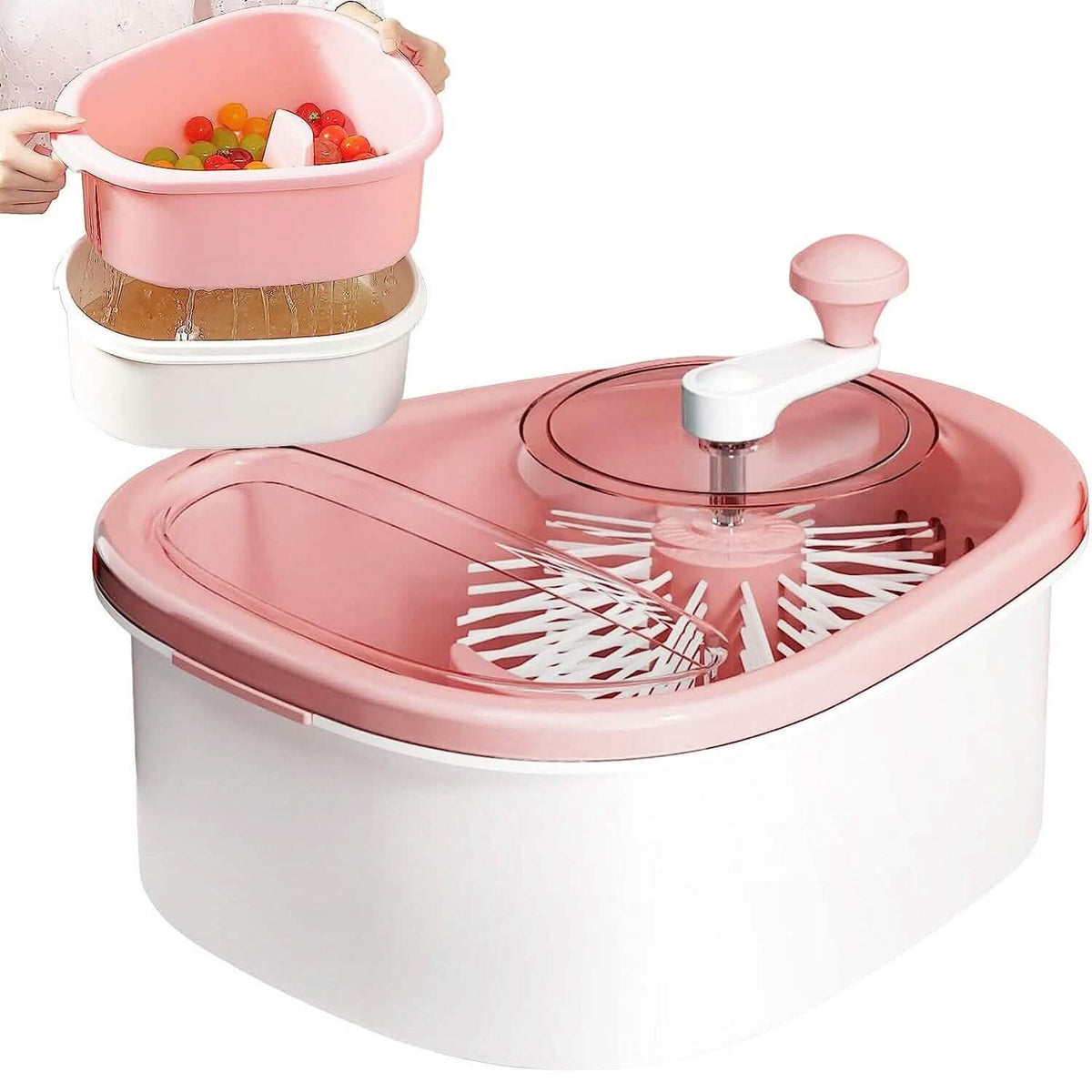 Fruit, Vegetable Manual Washing Spinner with Brush Hand Crank - A-1 Thread Vault