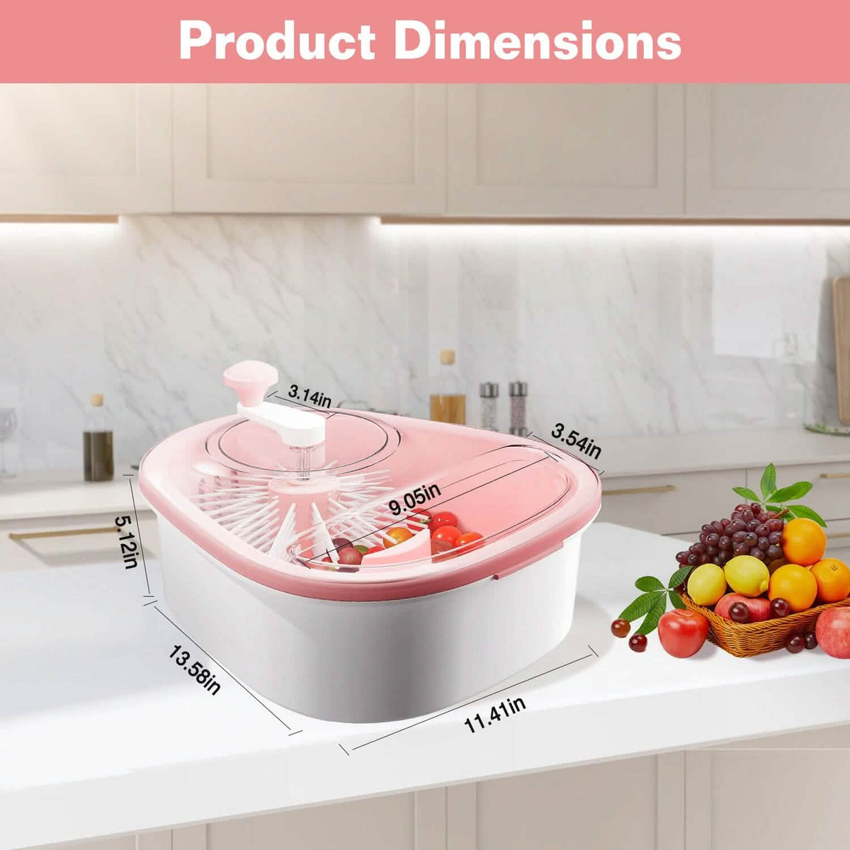 Fruit, Vegetable Manual Washing Spinner with Brush Hand Crank - A-1 Thread Vault