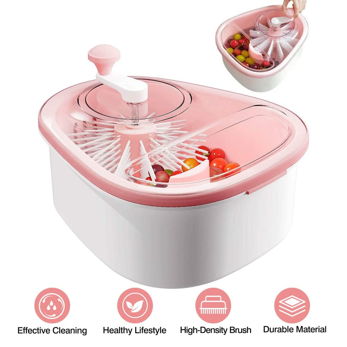 Fruit, Vegetable Manual Washing Spinner with Brush Hand Crank - A-1 Thread Vault