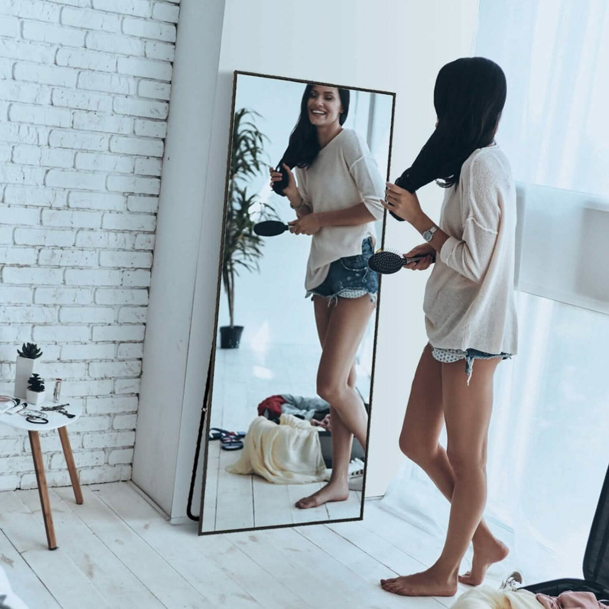 Full Length Mirror Aluminum Alloy Wall Mirror Free Standing Floor - A-1 Thread Vault