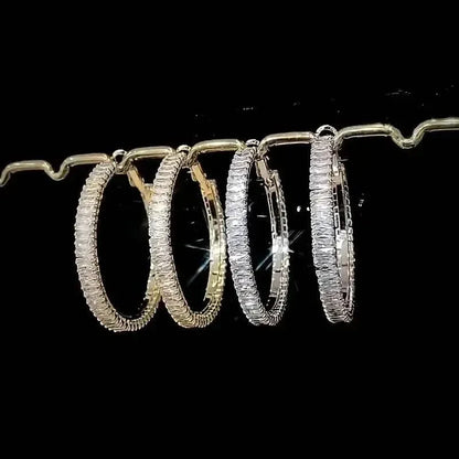 Full Rectangular Shiny Synthetic Zirconia Decorative Hoop Earrings - A-1 Thread Vault