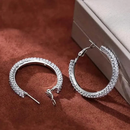 Full Rectangular Shiny Synthetic Zirconia Decorative Hoop Earrings - A-1 Thread Vault