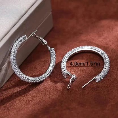 Full Rectangular Shiny Synthetic Zirconia Decorative Hoop Earrings - A-1 Thread Vault