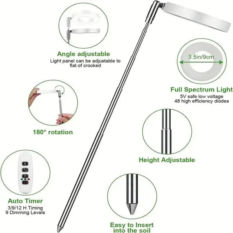 Full Spectrum LED Halo Plant Light With Stand Height Adjustable Auto Timer - A-1 Thread Vault