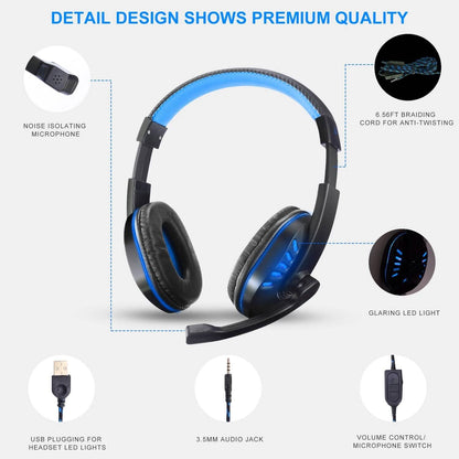 Gaming Headsets Stereo Noise Isolation Over Ear Headphone with LED Light - A-1 Thread Vault