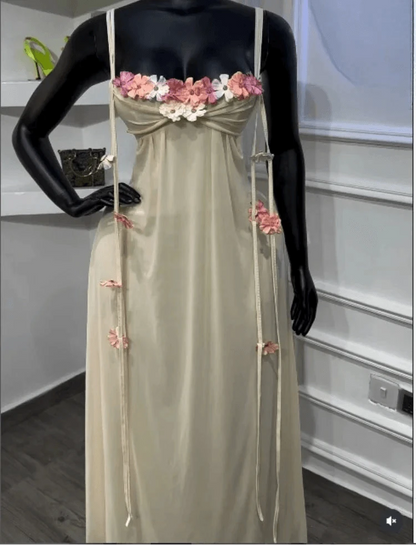 Garden Muse Floral Appliqué Mesh Maxi Dress - A-1 Thread Vault