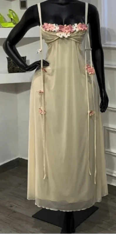 Garden Muse Floral Appliqué Mesh Maxi Dress - A-1 Thread Vault
