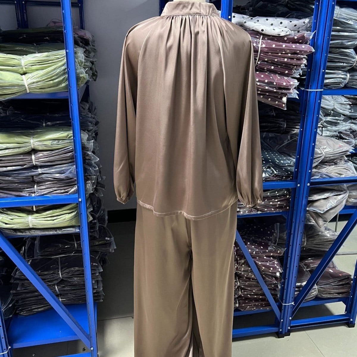 Gathered Neck Self-Tie Satin-Finish Top & Wide-Leg Trouser Set(MS465) - A-1 Thread Vault