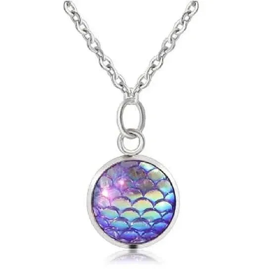 Genuine Fish Scales Rainbow Holographic Sequins Charm Pendant Chain Necklace Silver Filled High Polish Finsh - A-1 Thread Vault