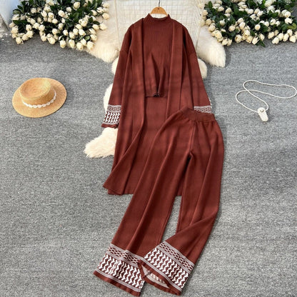 Geometric Jacquard-Trim Ribbed Knit 3-Piece Set(MS471) - A-1 Thread Vault