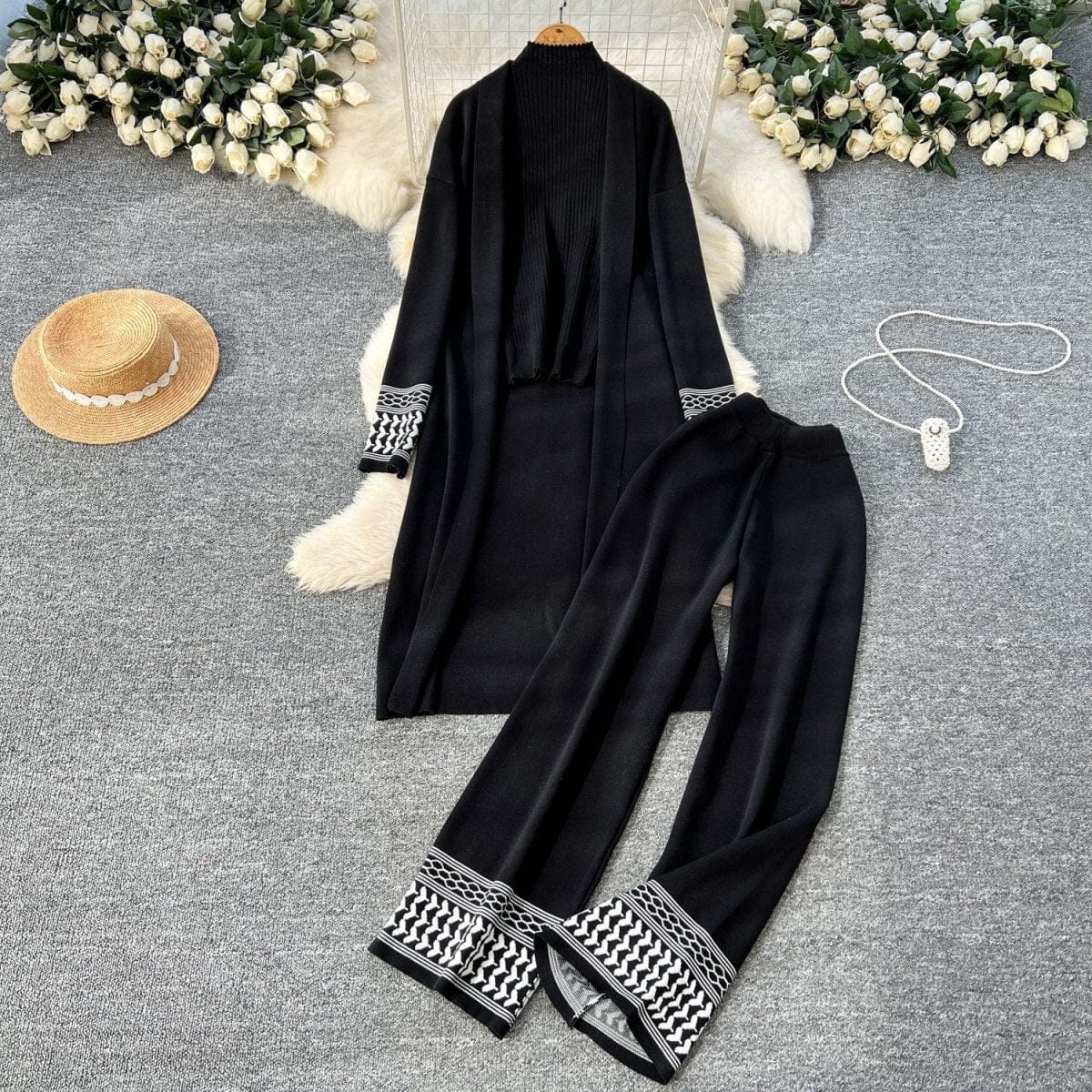 Geometric Jacquard-Trim Ribbed Knit 3-Piece Set(MS471) - A-1 Thread Vault